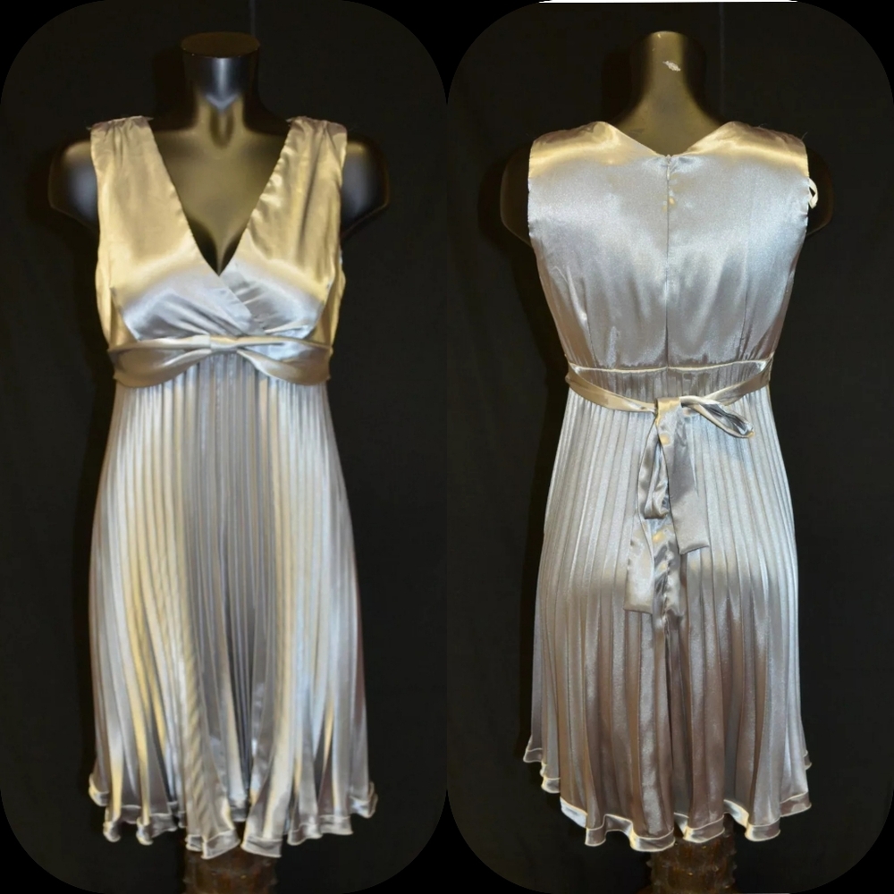 Rabbit Designs Vintage 90s 00s Silver Pleated Sexy Prom Party Dress sz 6